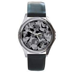 Urban Initial Camouflage Grey Black Round Metal Watch