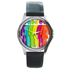 Trans Gender Purple Green Blue Yellow Red Orange Color Rainbow Sign Round Metal Watch