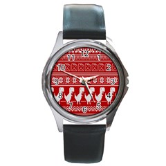 Red Dinosaur Star Wave Chevron Waves Line Fabric Animals Round Metal Watch by Mariart