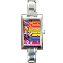 Retro Circles And Stripes Colorful 60s And 70s Style Circles And Stripes Background Rectangle Italian Charm Watch by Simbadda