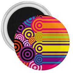 Retro Circles And Stripes Colorful 60s And 70s Style Circles And Stripes Background 3  Magnets by Simbadda