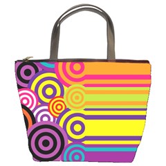 Retro Circles And Stripes Colorful 60s And 70s Style Circles And Stripes Background Bucket Bags by Simbadda