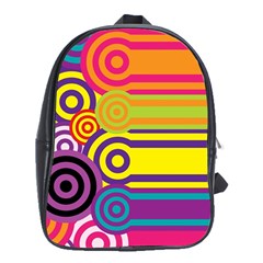 Retro Circles And Stripes Colorful 60s And 70s Style Circles And Stripes Background School Bags (xl) 