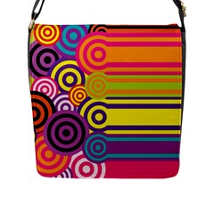 Retro Circles And Stripes Colorful 60s And 70s Style Circles And Stripes Background Flap Messenger Bag (l)  by Simbadda