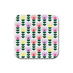 Floral Wallpaer Pattern Bright Bright Colorful Flowers Pattern Wallpaper Background Rubber Square Coaster (4 Pack)  by Simbadda