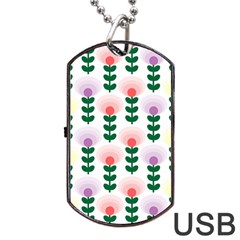 Floral Wallpaer Pattern Bright Bright Colorful Flowers Pattern Wallpaper Background Dog Tag Usb Flash (one Side) by Simbadda