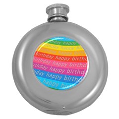 Colorful Happy Birthday Wallpaper Round Hip Flask (5 Oz)