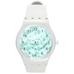 Abstract Background Teal Bubbles Abstract Background Of Waves Curves And Bubbles In Teal Green Round Plastic Sport Watch (m) by Simbadda