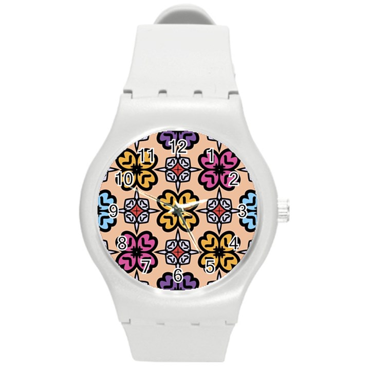 Abstract Seamless Background Pattern Round Plastic Sport Watch (M)