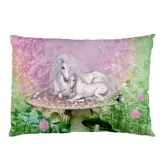Wonderful Unicorn With Foal On A Mushroom Pillow Case by FantasyWorld7