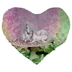Wonderful Unicorn With Foal On A Mushroom Large 19  Premium Flano Heart Shape Cushions by FantasyWorld7