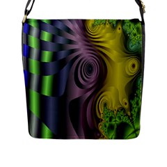 Fractal In Purple Gold And Green Flap Messenger Bag (l)  by Simbadda