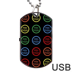 Happy Birthday Colorful Wallpaper Background Dog Tag USB Flash (One Side)