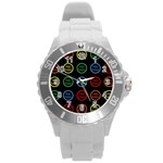 Happy Birthday Colorful Wallpaper Background Round Plastic Sport Watch (L) Front