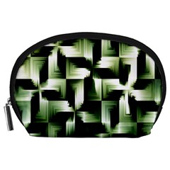 Green Black And White Abstract Background Of Squares Accessory Pouches (large)  by Simbadda