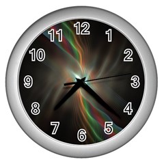 Colorful Waves With Lights Abstract Multicolor Waves With Bright Lights Background Wall Clocks (silver) 