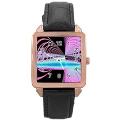 Blue And Pink Swirls And Circles Fractal Rose Gold Leather Watch  by Simbadda