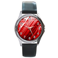 Red Abstract Swirling Pattern Background Wallpaper Round Metal Watch by Simbadda