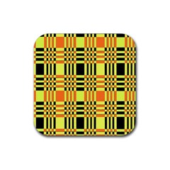 Yellow Orange And Black Background Plaid Like Background Of Halloween Colors Orange Yellow And Black Rubber Coaster (square)  by Simbadda