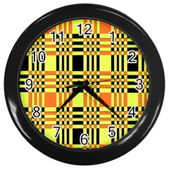 Yellow Orange And Black Background Plaid Like Background Of Halloween Colors Orange Yellow And Black Wall Clocks (black) by Simbadda