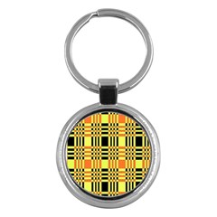 Yellow Orange And Black Background Plaid Like Background Of Halloween Colors Orange Yellow And Black Key Chains (round)  by Simbadda