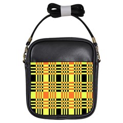 Yellow Orange And Black Background Plaid Like Background Of Halloween Colors Orange Yellow And Black Girls Sling Bags by Simbadda