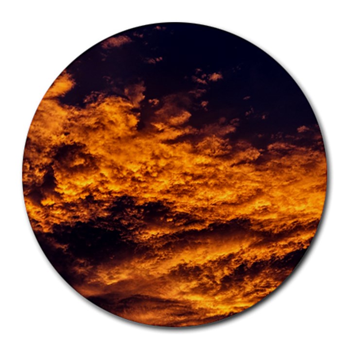 Abstract Orange Black Sunset Clouds Round Mousepads