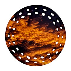 Abstract Orange Black Sunset Clouds Round Filigree Ornament (Two Sides)