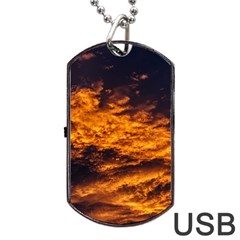 Abstract Orange Black Sunset Clouds Dog Tag USB Flash (One Side)