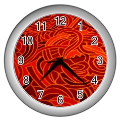 Orange Abstract Background Wall Clocks (silver) 