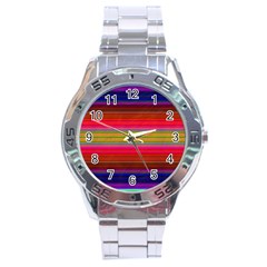 Fiesta Stripe Bright Colorful Neon Stripes Cinco De Mayo Background Stainless Steel Analogue Watch by Simbadda