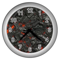 Volcanic Lava Background Effect Wall Clocks (silver) 