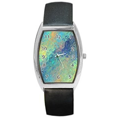 Colorful Patterned Glass Texture Background Barrel Style Metal Watch by Simbadda