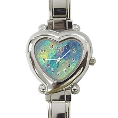 Colorful Patterned Glass Texture Background Heart Italian Charm Watch by Simbadda