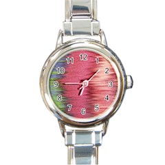 Rectangle Abstract Background In Pink Hues Round Italian Charm Watch by Simbadda