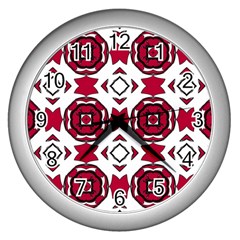 Seamless Abstract Pattern With Red Elements Background Wall Clocks (silver) 