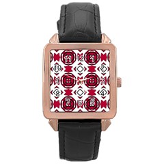 Seamless Abstract Pattern With Red Elements Background Rose Gold Leather Watch  by Simbadda