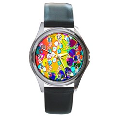 Abstract Flowers Design Round Metal Watch