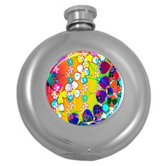 Abstract Flowers Design Round Hip Flask (5 Oz)