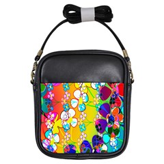 Abstract Flowers Design Girls Sling Bags by Simbadda