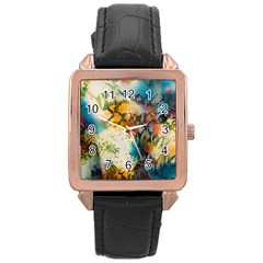 Abstract Color Splash Background Colorful Wallpaper Rose Gold Leather Watch  by Simbadda