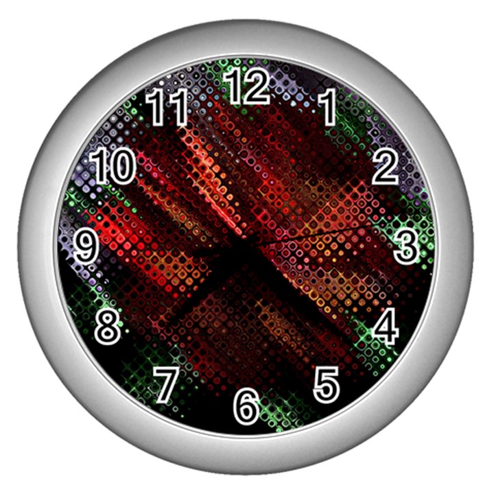 Abstract Green And Red Background Wall Clocks (Silver) 