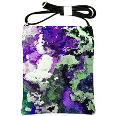 Background Abstract With Green And Purple Hues Shoulder Sling Bags by Simbadda