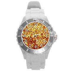 Yellow Abstract Background Round Plastic Sport Watch (l) by Simbadda