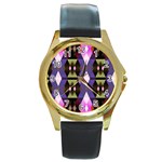 Geometric Abstract Background Art Round Gold Metal Watch Front