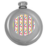 Stripes And Polka Dots Colorful Pattern Wallpaper Background Round Hip Flask (5 oz) Front