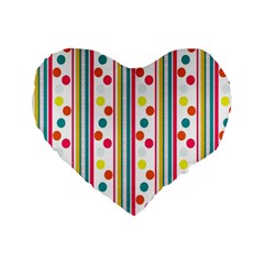 Stripes And Polka Dots Colorful Pattern Wallpaper Background Standard 16  Premium Flano Heart Shape Cushions by Nexatart