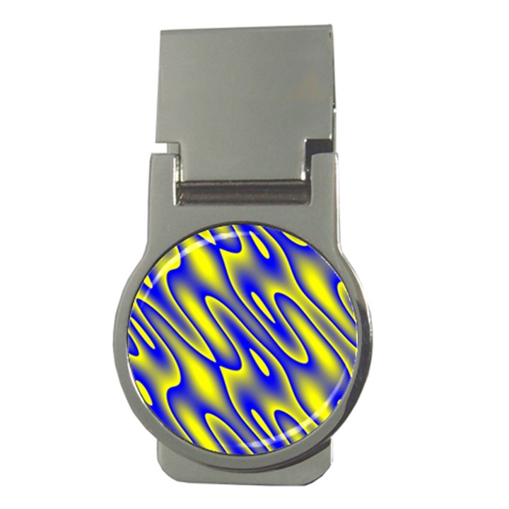 Blue Yellow Wave Abstract Background Money Clips (Round) 