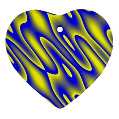 Blue Yellow Wave Abstract Background Heart Ornament (two Sides) by Nexatart