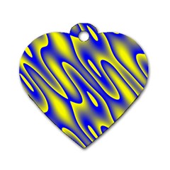 Blue Yellow Wave Abstract Background Dog Tag Heart (two Sides) by Nexatart